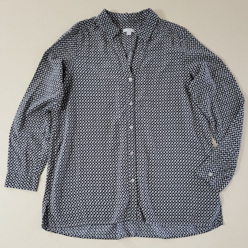 J.Jill Women's V-neck Button Down Collared Print Blouse